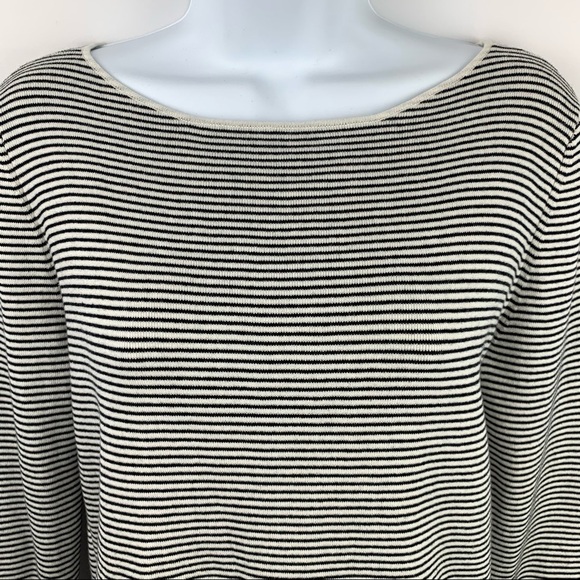 Loft Sweater Top Black Ivory Stripes Ruffle Sleeves - Picture 10 of 10